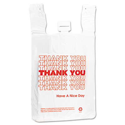 HDPE T-Shirt Bags, 14 microns, 12" x 23", White, 500/Carton
