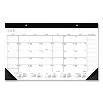 Contemporary Monthly Desk Pad, 18 x 11, White Sheets, Black Binding/Corners,12-Month (Jan to Dec): 2024