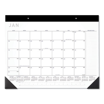 Contemporary Monthly Desk Pad, 22 x 17, White Sheets, Black Binding/Corners,12-Month (Jan to Dec): 2024