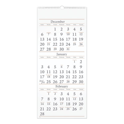 Three-Month Reference Wall Calendar, 12 x 27, White Sheets, 15-Month (Dec to Feb): 2023 to 2025