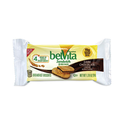 belVita Breakfast Biscuits, Dark Chocolate Creme Breakfast Sandwich, 1.76 oz Pack, 25 PK/Carton, Ships in 1-3 Business Days