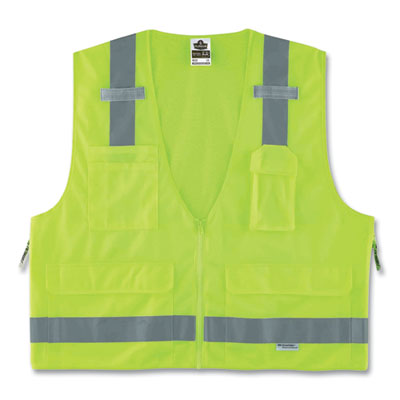 GloWear 8250Z Class 2 Surveyors Zipper Vest, Polyester, 2X-Large/3X-Large, Lime, Ships in 1-3 Business Days