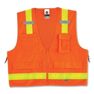 GloWear 8250ZHG Class 2 Hi-Gloss Surveyors Zipper Vest, Polyester, Small/Medium, Orange, Ships in 1-3 Business Days