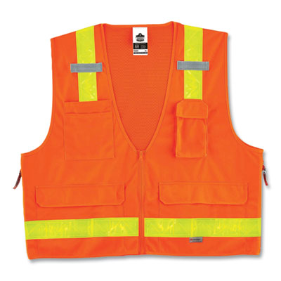 GloWear 8250ZHG Class 2 Hi-Gloss Surveyors Zipper Vest, Polyester, Large/X-Large, Orange, Ships in 1-3 Business Days
