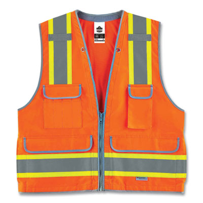 GloWear 8254HDZ Class 2 Heavy-Duty Surveyors Zipper Vest, Polyester, 4X-Large/5X-Large, Orange, Ships in 1-3 Business Days