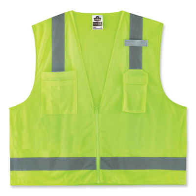 GloWear 8249Z-S Single Size Class 2 Economy Surveyors Zipper Vest, Polyester, X-Small, Lime, Ships in 1-3 Business Days