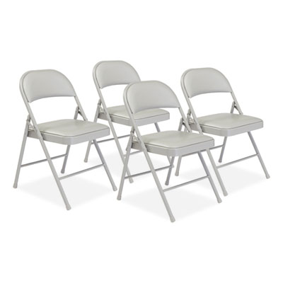 950 Series Vinyl Padded Steel Folding Chair, Supports Up to 250 lb, 17.75" Seat Height, Gray, 4/Carton, Ships in 1-3 Bus Days