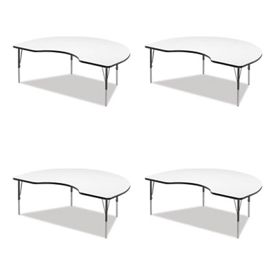 Markerboard Activity Table, Kidney Shape, 72" x 48" x 19" to 29", White Top, Black Legs, 4/Pallet, Ships in 4-6 Business Days