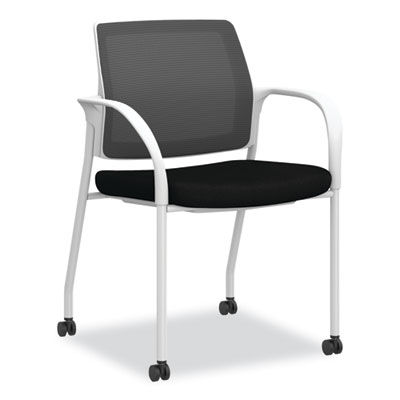 Ignition Series Mesh Back Mobile Stacking Chair, Fabric Seat, 25 x 21.75 x 33.5, Black/White, Ships in 7-10 Business Days