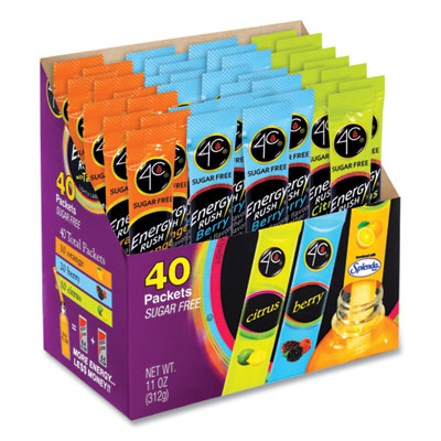 Energy Rush Sugar Free Drink Mix with Taurine Variety Pack, Assorted, 0.28 oz Packet, 40/Carton, Ships in 1-3 Business Days
