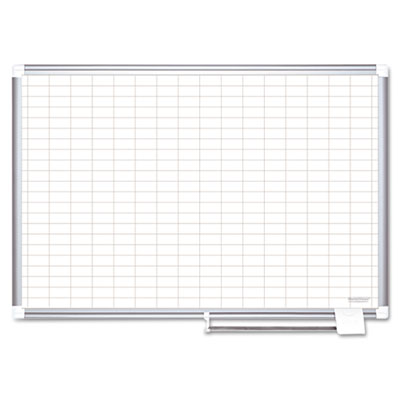 Gridded Magnetic Steel Dry Erase Planning Board, 1 x 2 Grid, 48 x 36, White Surface, Silver Aluminum Frame
