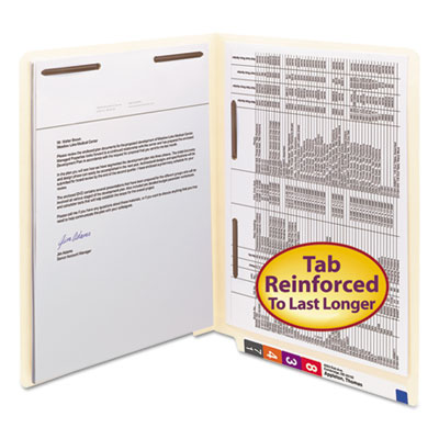 End Tab Fastener Folders with Reinforced Straight Tabs, 11-pt Manila, 2 Fasteners: Top/Side, Letter Size, Manila, 50/Box