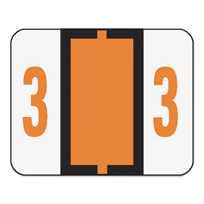 Numerical End Tab File Folder Labels, 3, 1 x 1.25, White, 500/Roll