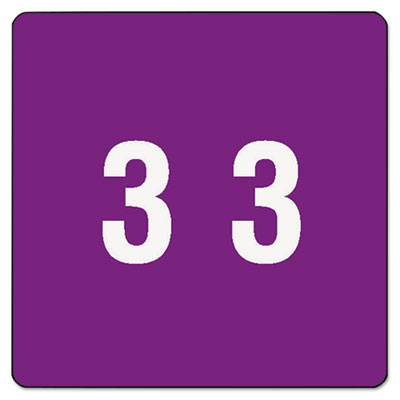 Numerical End Tab File Folder Labels, 3, 1.5 x 1.5, Purple, 250/Roll