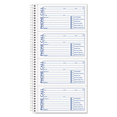 Second Nature Phone Call Book, Two-Part Carbonless, 5 x 2.75, 4 Forms/Sheet, 400 Forms Total
