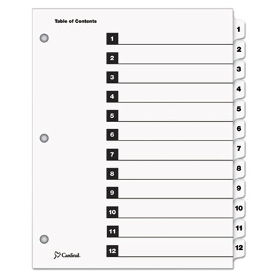 OneStep Printable Table of Contents and Dividers, 12-Tab, 1 to 12, 11 x 8.5, White, White Tabs, 1 Set