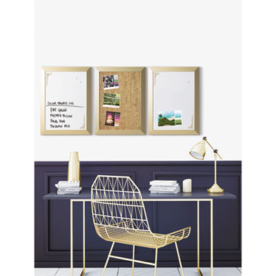 Positive Flow Metallic Gold Message Board Set, (1) Bulletin, (2) Magnetic Dry Erase, 18 x 24, Gold Frames