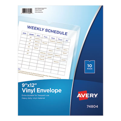 Top-Load Clear Vinyl Envelopes w/Thumb Notch, 9? x 12?, Clear, 10/Pack