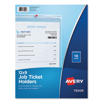 Job Ticket Holders, Heavy Gauge Vinyl, 9 x 12, Clear, 10/Pack