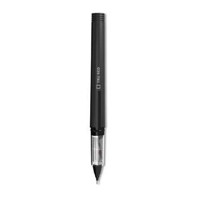 Roller Ball Pen, Stick, Fine 0.5 mm Needle Tip, Black Ink, Black/Clear Barrel, Dozen