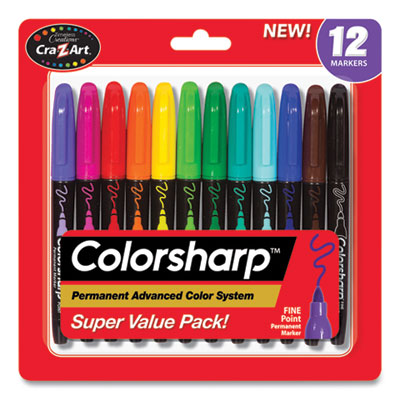 Colorsharp Permanent Markers, Fine Bullet Tip, Assorted Colors, 12/Set