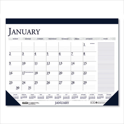 Recycled Two-Color Monthly Desk Pad Calendar with Notes Section, 18.5 x 13, Blue Binding/Corners, 12-Month (Jan-Dec): 2024