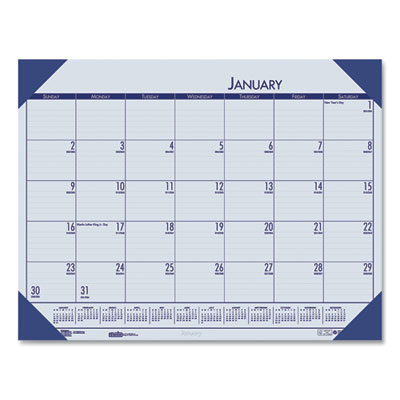 EcoTones Recycled Monthly Desk Pad Calendar, 22 x 17, Ocean Blue Sheets/Corners, Black Binding, 12-Month (Jan-Dec): 2024
