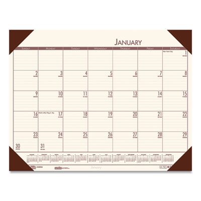 EcoTones Recycled Monthly Desk Pad Calendar, 22 x 17, Moonlight Cream Sheets, Brown Corners, 12-Month (Jan to Dec): 2024