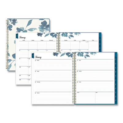 Bakah Blue Weekly/Monthly Planner, Bakah Blue Floral Artwork, 11 x 8.5, Blue/White Cover, 12-Month (Jan to Dec): 2024