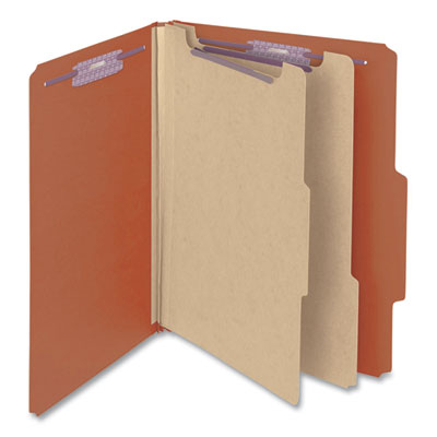 Pressboard Classification Folders, Six SafeSHIELD Fasteners, 2" Expansion, 2 Dividers, Letter Size, Red, 10/Box