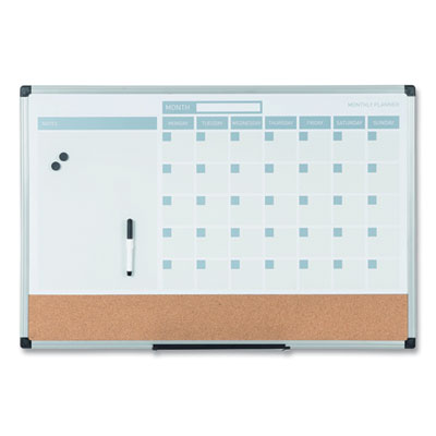 3-in-1 Calendar Planner, 36 x 24, White Surface, Silver Aluminum Frame