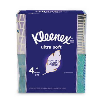Ultra Soft Facial Tissue, 3-Ply, White, 65 Sheets/Box, 4 Boxes/Pack