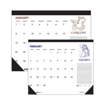 Recycled Zodiac Desk Pad Calendar, Zodiac Artwork, 17 x 22, White Sheets, Black Binding/Corners, 12-Month (Jan-Dec) 2024