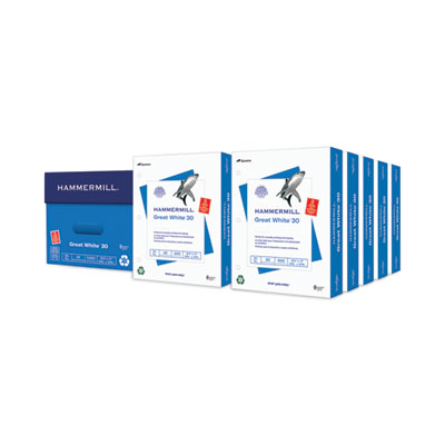 Great White 30 Recycled Print Paper, 92 Bright, 3Hole, 20 lb Bond Weight, 8.5 x 11, White, 500 Sheets/Ream, 10 Reams/Carton