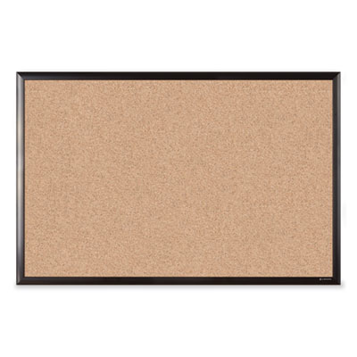 Cork Bulletin Board with Black Aluminum Frame, 35 x 23, Tan Surface