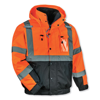 GloWear 8381 Class 3 Hi-Vis 4-in-1 Quilted Bomber Jacket, Orange, 2X-Large, Ships in 1-3 Business Days