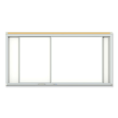 Horizontal Sliding Porcelain Magnetic Whiteboard, 96 x 48, White Surface, Satin Aluminum Frame, Ships in 7-10 Business Days
