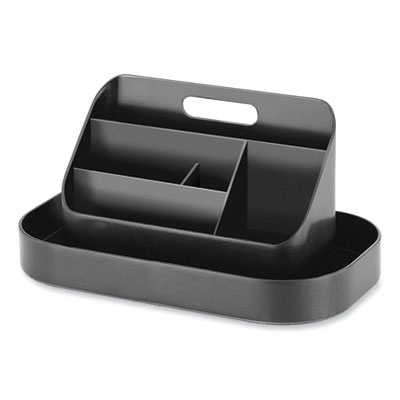 Portable Caddy, 6 Compartments, Plastic, 12.75 x 7.25 x 8.5, Black, Ships in 1-3 Business Days