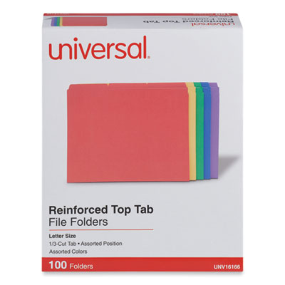 Reinforced Top-Tab File Folders, 1/3-Cut Tabs: Assorted, Letter Size, 1" Expansion, Assorted Colors, 100/Box