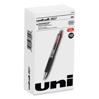 Signo 207 Gel Pen, Retractable, Medium 0.7 mm, Red Ink, Smoke/Black/Red Barrel, Dozen