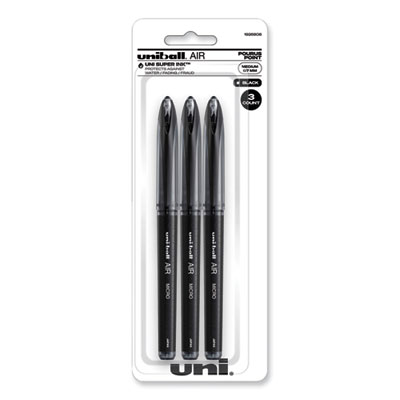 AIR Porous Gel Pen, Stick, Medium 0.7 mm, Black Ink, Black Barrel, 3/Pack