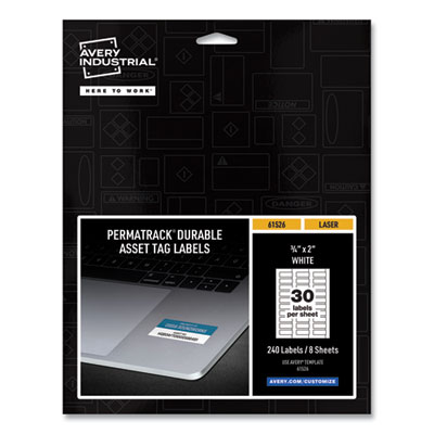 PermaTrack Durable White Asset Tag Labels, Laser Printers, 0.75 x 2, White, 30/Sheet, 8 Sheets/Pack