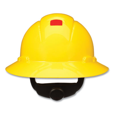 SecureFit Full Brim Hard Hat with Uvicator, Four-Point Ratchet Suspension, Yellow