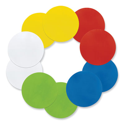 Self Stick Dry Erase Circles, 10 x 10, Blue/Green/Red/White/Yellow Surfaces, 10/Pack