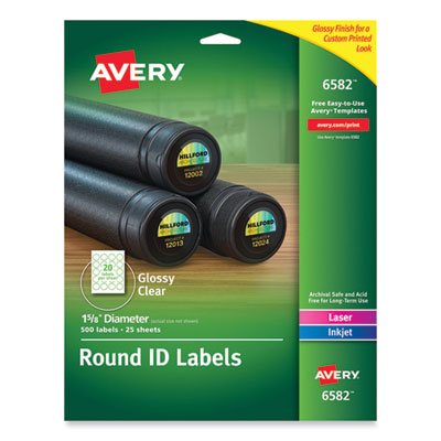 Round Print-to-the Edge Labels with SureFeed and EasyPeel, 1.67" dia, Glossy Clear, 500/PK