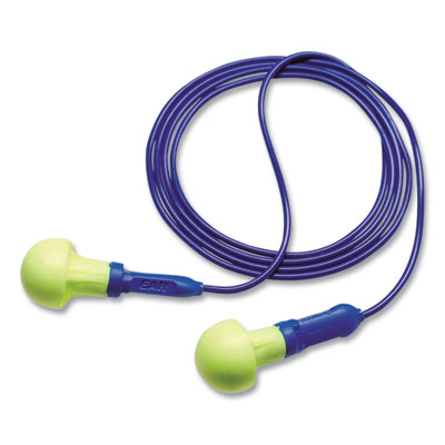 E-A-R Push-Ins Single Use Earplugs, Corded, 28 dB NRR, Blue/Yellow, 200 Pairs