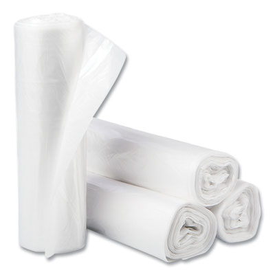High-Density Interleaved Commercial Can Liners, 30 gal, 10 mic, 30" x 37", Clear, 25 Bags/Roll, 20 Rolls/Carton