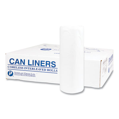High-Density Interleaved Commercial Can Liners, 55 gal, 14 mic, 36" x 60", Clear, 25 Bags/Roll, 8 Rolls/Carton