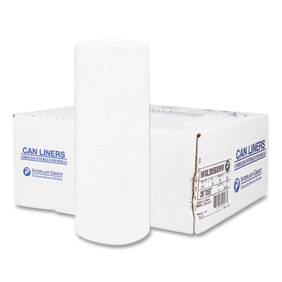 High-Density Interleaved Commercial Can Liners, 55 gal, 17 mic, 36" x 60", Clear, 200/Carton