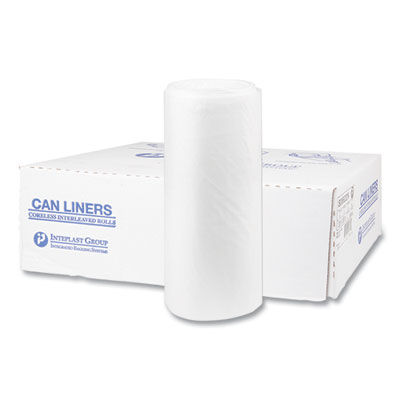 High-Density Interleaved Commercial Can Liners, 60 gal, 22 mic, 38" x 60", Clear, 25 Bags/Roll, 6 Rolls/Carton